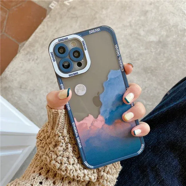 Color: Blue, Material: Microfiber - Retro INS Sunset Sky Clouds Moon Pattern Case For Samsung Galaxy S10 S20 S21 S22 S23 S24 FE Plus Ultra Note 20 Shockproof Cover