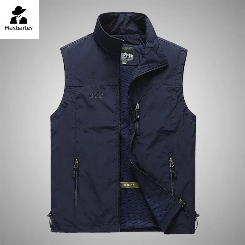 Color: Blue, Size: XS?€old?‰ - Autumn Men Waistcoat Outdoor Leisure Solid Sleeveless Jacket Young Middle-aged Photography Fishing Casual Vest Male summer