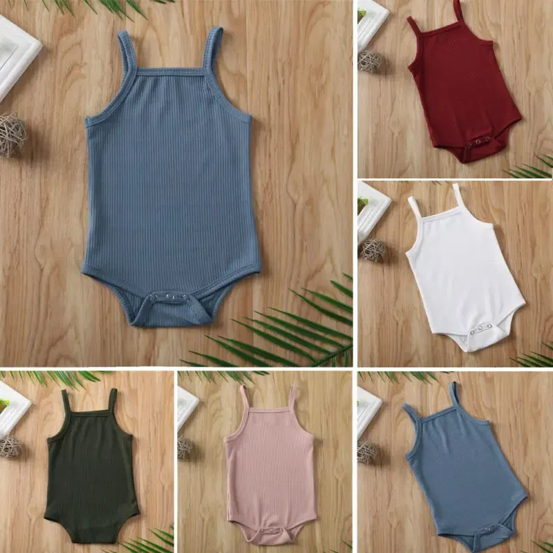 Color: Red, Kid Size: 3M - 2020 Infant Baby Square Collar Bodysuits Newborn Baby Boy Girl Sling Romper Bodysuit Jumpsuit Outfit Clothes Set