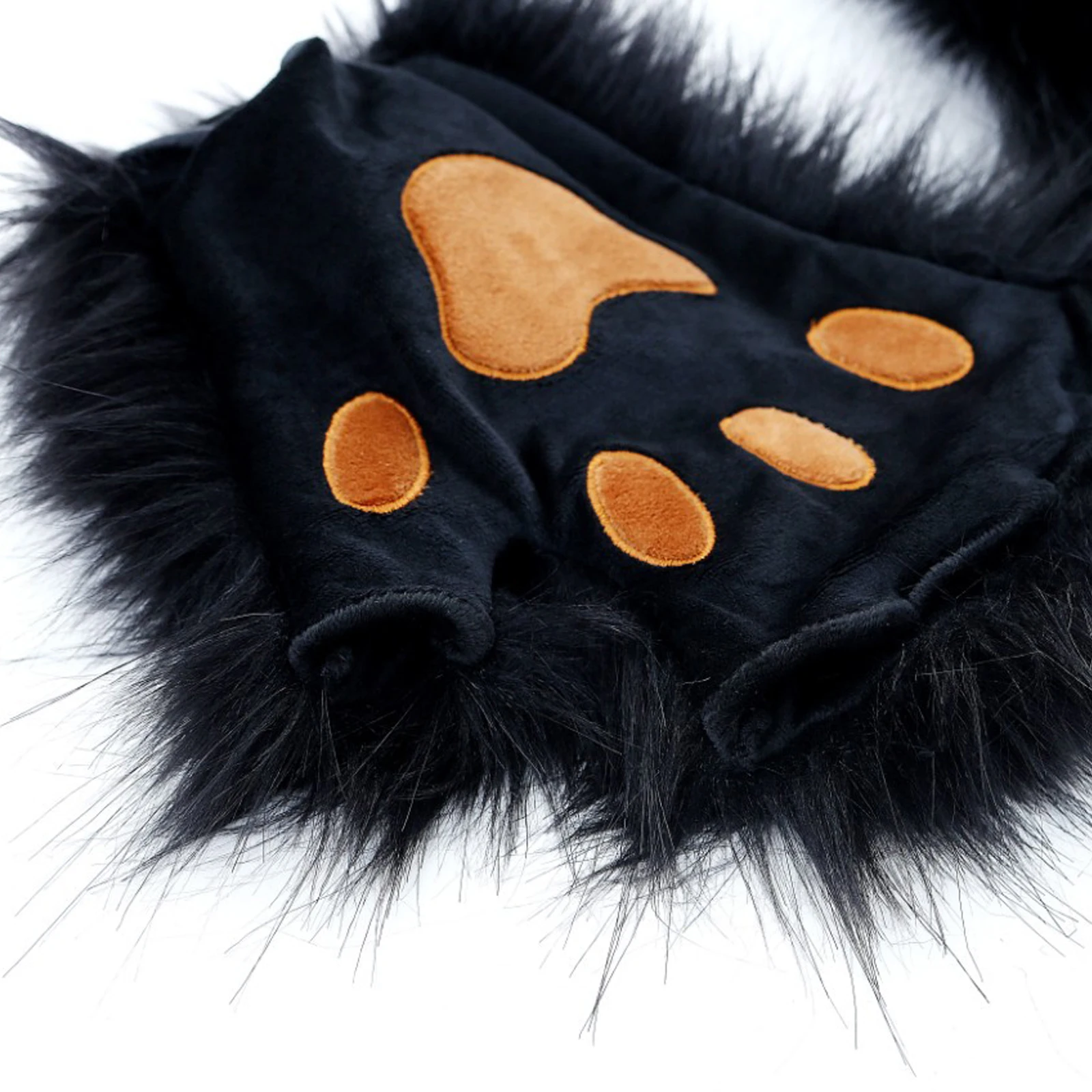 Color: green, Gloves Size: One Size - Wolf Paw Gloves Faux Fur Cat Fingerless Mittens Winter Warm Cosplay Halloween Fancy Party Costume Accessories