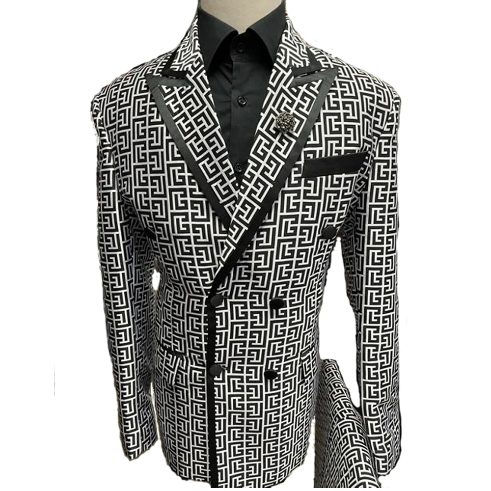 Color: black, Size: M - Luxury Fashion Plaid Groom Tuxedos Double Breasted Men Suits For Wedding Male Party Dress Costume Homme ( jacket+Pants)