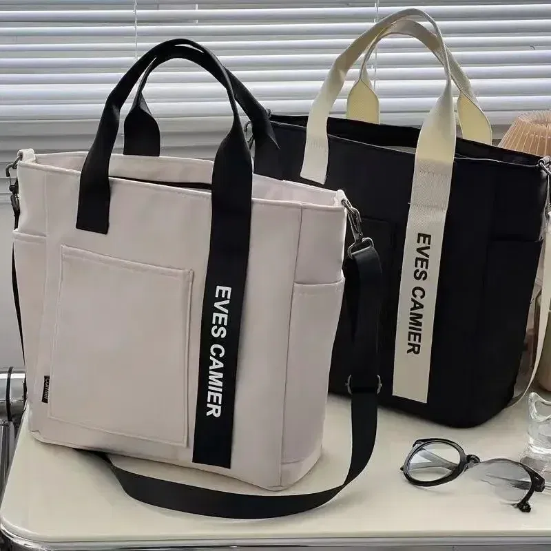 Color: SKY BLUE - New Casual Tote Large Capacity Shoulder Bag Nylon Waterproof Canvas Handbag Simple Fashion Messenger Bags For Schoolgirl