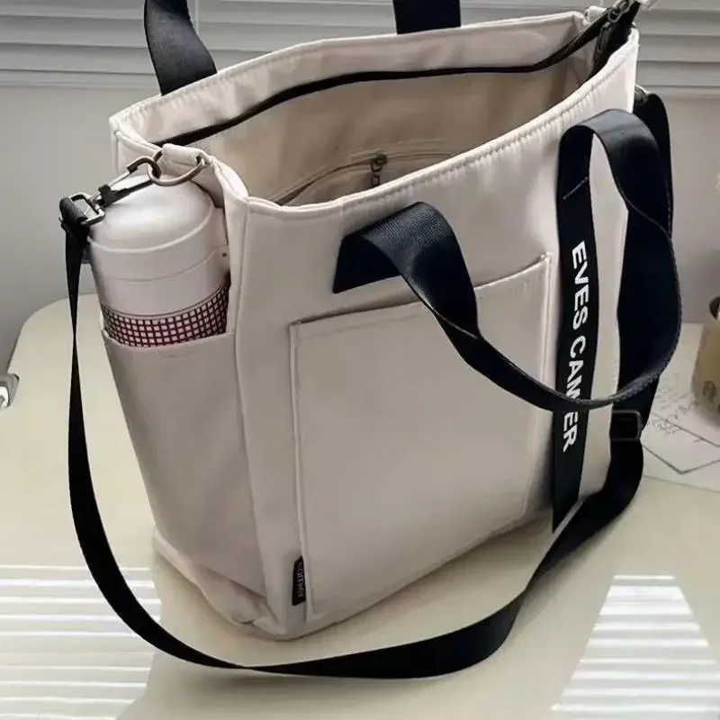 Color: SKY BLUE - New Casual Tote Large Capacity Shoulder Bag Nylon Waterproof Canvas Handbag Simple Fashion Messenger Bags For Schoolgirl