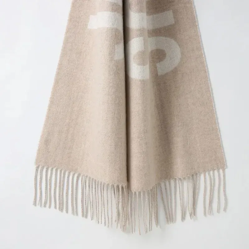 Color: Brown - 2025 100% wool scarf for women luxury brand winter thick warm neck scarves monogram high quality ladies fashion cashmere shawl