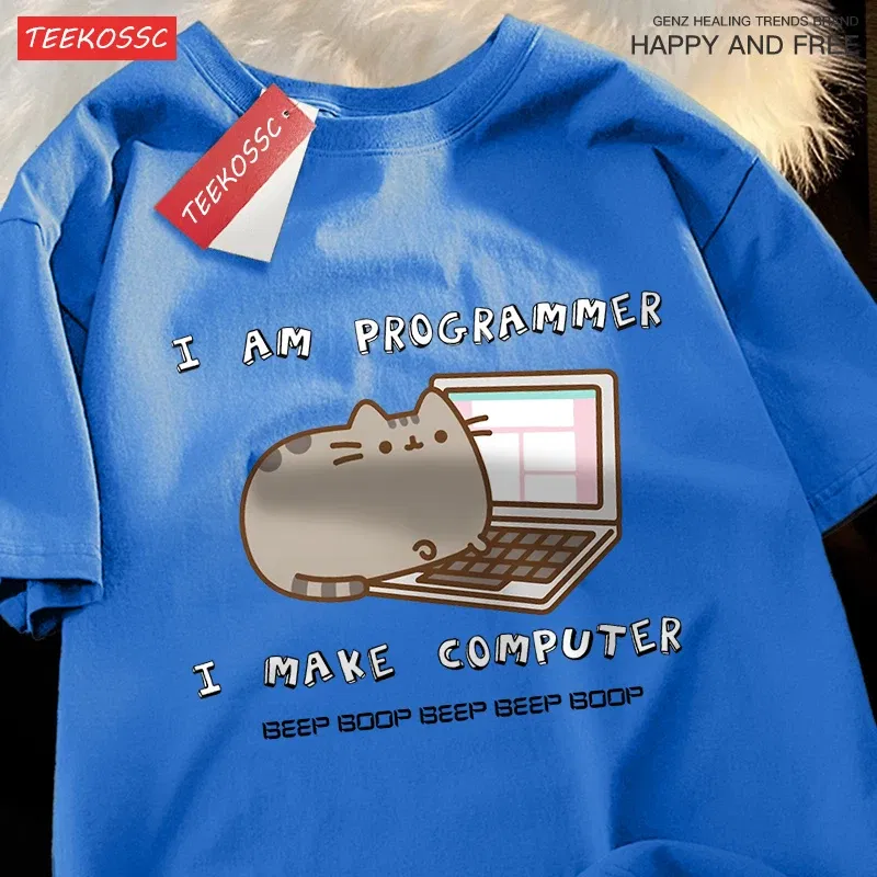 Color: Pink, Size: M - I Am Programmer I Make Computer Mens T Shirts Summer Cotton T-Shirt Oversized Loose Short Sleeve Crewneck Tee Clothes Fashion