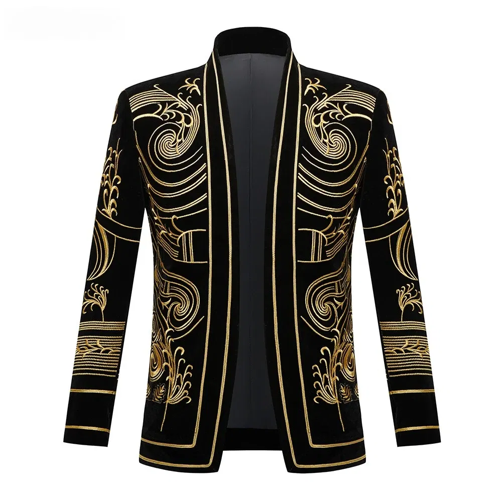 Color: black, Size: M - European and American Sizing Velvet Embroidered Men's Nightclub and Bar Performance Costumes, Dance Party Singer Gowns, Blazer