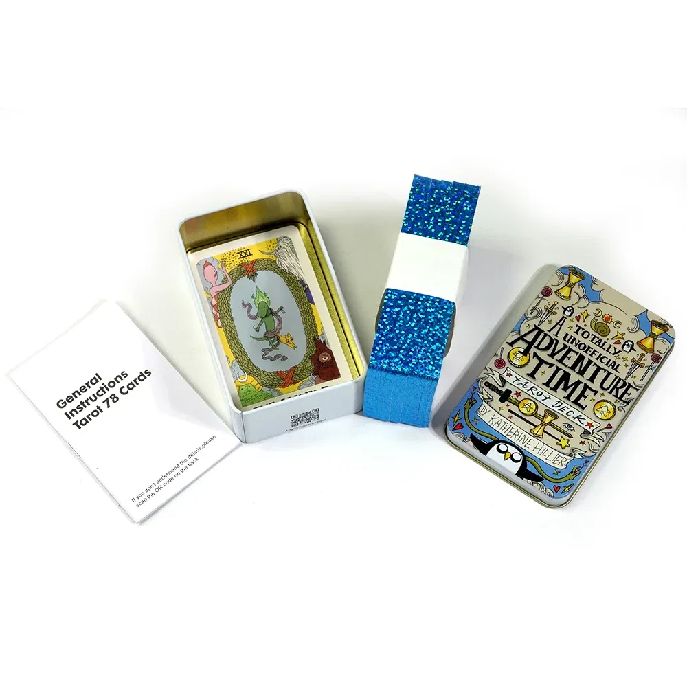 Color: green - Adventures time Tarot 78pcs Cards in a Tin Metal Box Gold plated Edge Tarot Cards For Divination Tarot Deck Beautiful Package