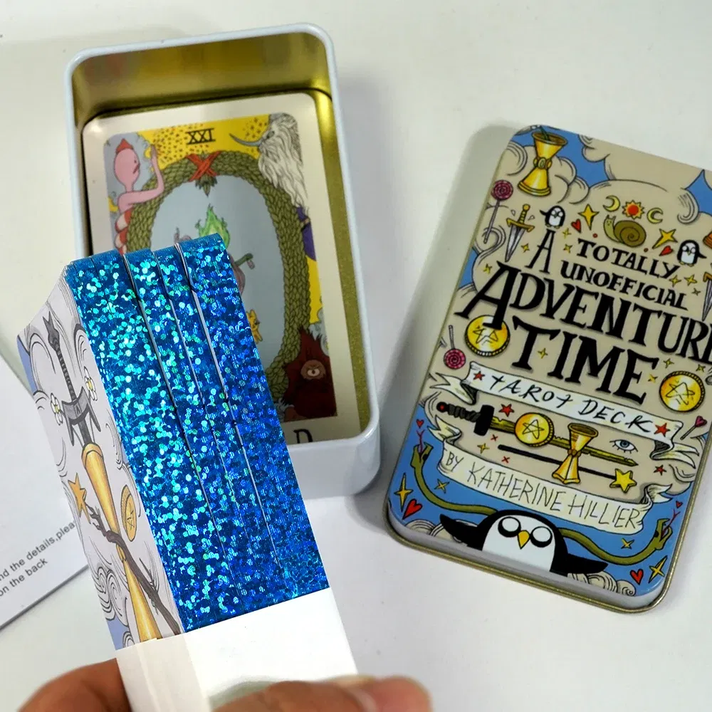 Color: green - Adventures time Tarot 78pcs Cards in a Tin Metal Box Gold plated Edge Tarot Cards For Divination Tarot Deck Beautiful Package
