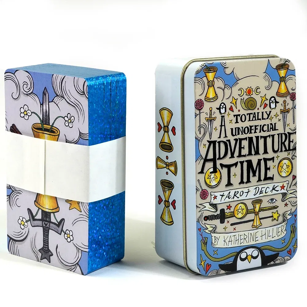 Color: green - Adventures time Tarot 78pcs Cards in a Tin Metal Box Gold plated Edge Tarot Cards For Divination Tarot Deck Beautiful Package