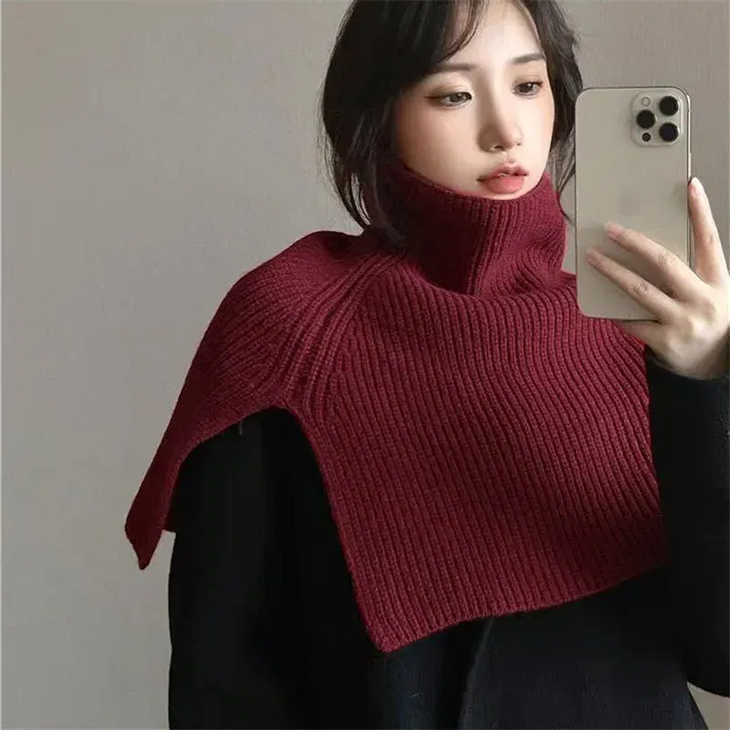 Color: army green, Size: One Size - Pullover Scarf Knitted Shawl Winter Scarf False Collar Coat Bib Warm Scarf Turtleneck Slit Jumper Shawl Clothes Accessories