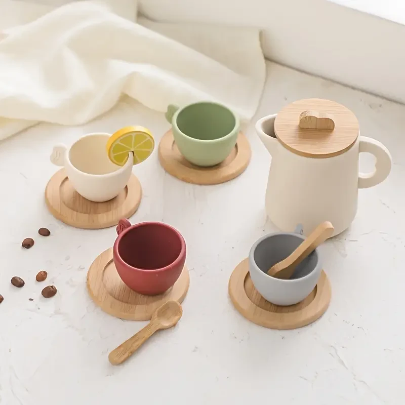 Kids Tea Party Playset for Pretend Play, Early Education Role-Playing Toy, Miniature Silicone Tea Cup and Pot Set for Toddlers, Mixed Color, Parent-Child Interactive Playset