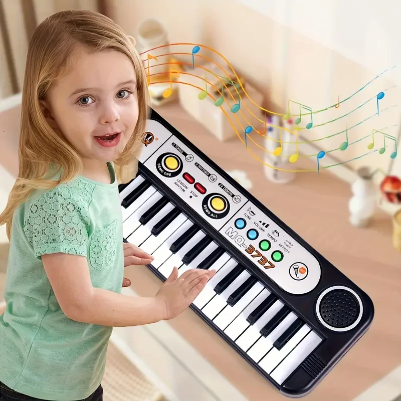 37-Key Portable Electronic Keyboard with Microphone - Ideal for Piano Music Lessons, Perfect Christmas & Birthday Gift for Youngsters Ages 3-8, Multicolor