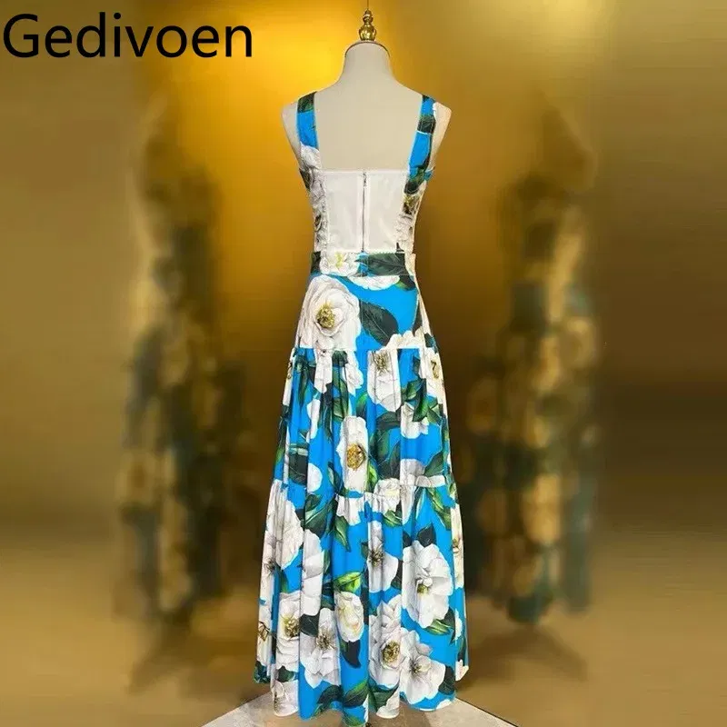 Color: MULTI, Size: L, Ships From: CN - Gedivoen New Style Casual Women's Suit Sweetheart Neck Spaghetti Strap Backless Top+Fashion Half skirt Cotton Print 2-piece set