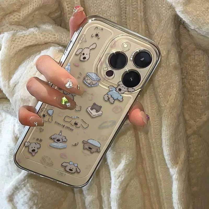 Color: Clear, Ships From: CHINA, Material: EVA - Cartoon full screen dog transparent phone case for iPhone 7 8 plus xr x 11 12 13 14 15 pro max soft silicone anti-drop