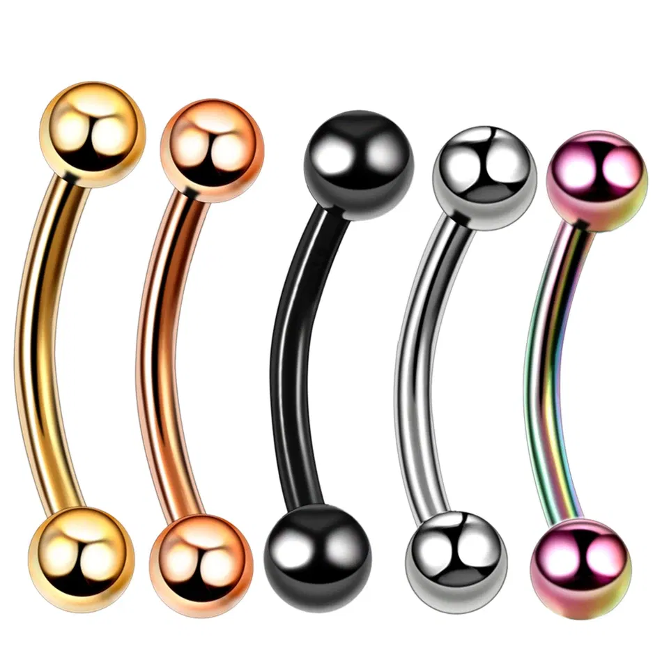 Metal color: Gold-color, Main Stone Color: black - G23 Titanium Epoxy Curved Barbells Eyebrow Rings Piercing Curved Bar Banana Eyebrow Ear Cartilage Tragus Body Piercing Jewelry