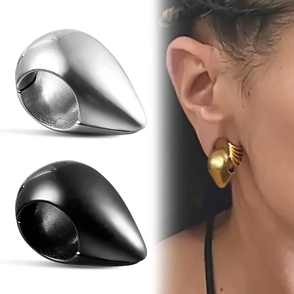 Metal color: Gold-color, Main Stone Color: black - Giga 00g Teardrop Stainless Steel Ear Expander Weights Gauges For Women, 10mm Ear Stretcher Hanger Piercing Body Jewelry