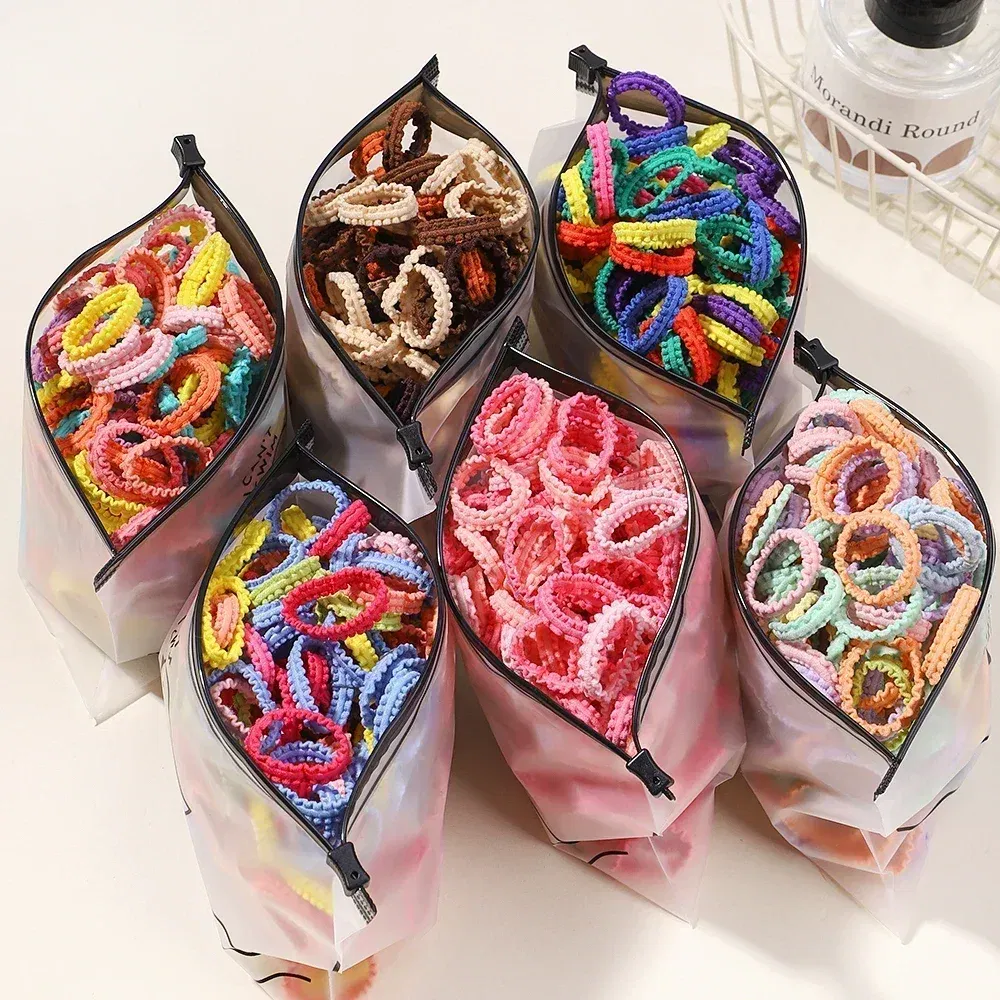Color: Orange - 40/60pcs Kids Small Rubber Bands Girls Hair Ties Headbands Non Damaging Tie Ponytail High Elastic Durable Colorful Hair Rope Set