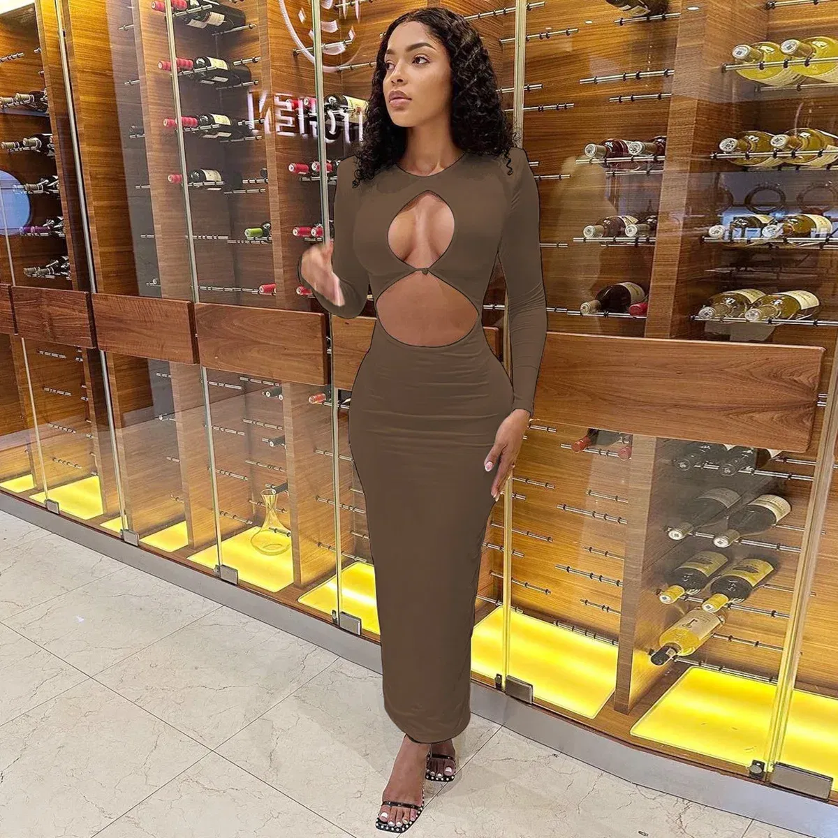 Color: WHITE, Size: S - Hollow Out Sexy Long Dress White Dress Female Clothing Slim Fit Pullover Long Sleeve O-neck Long Dresses Woman Summer