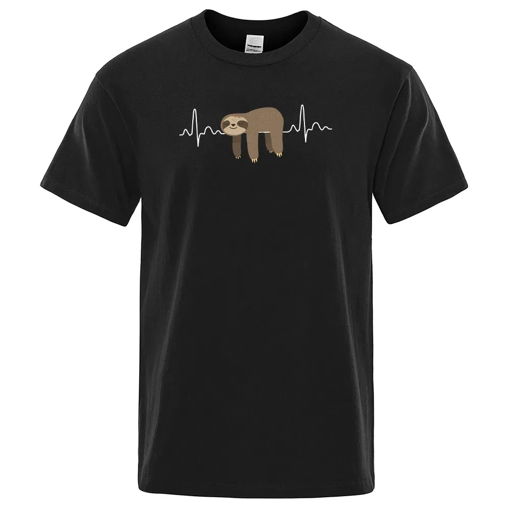 Color: Navy Blue, Size: M - Sloth Resting On Tummy Printing Mans T Shirts Crewneck Soft T-Shirts Comfortable S-XXXL Tee Shirts Oversized Casual T-Shirt Man