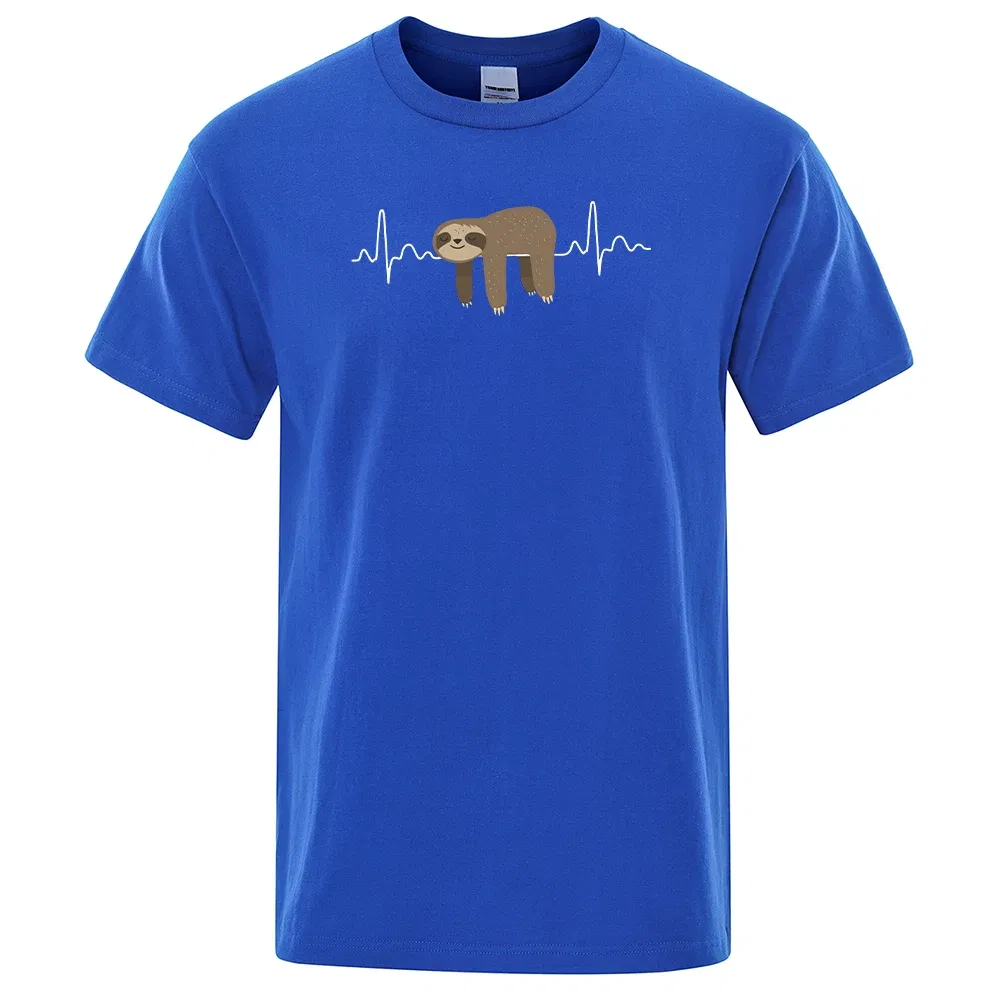 Color: Navy Blue, Size: M - Sloth Resting On Tummy Printing Mans T Shirts Crewneck Soft T-Shirts Comfortable S-XXXL Tee Shirts Oversized Casual T-Shirt Man