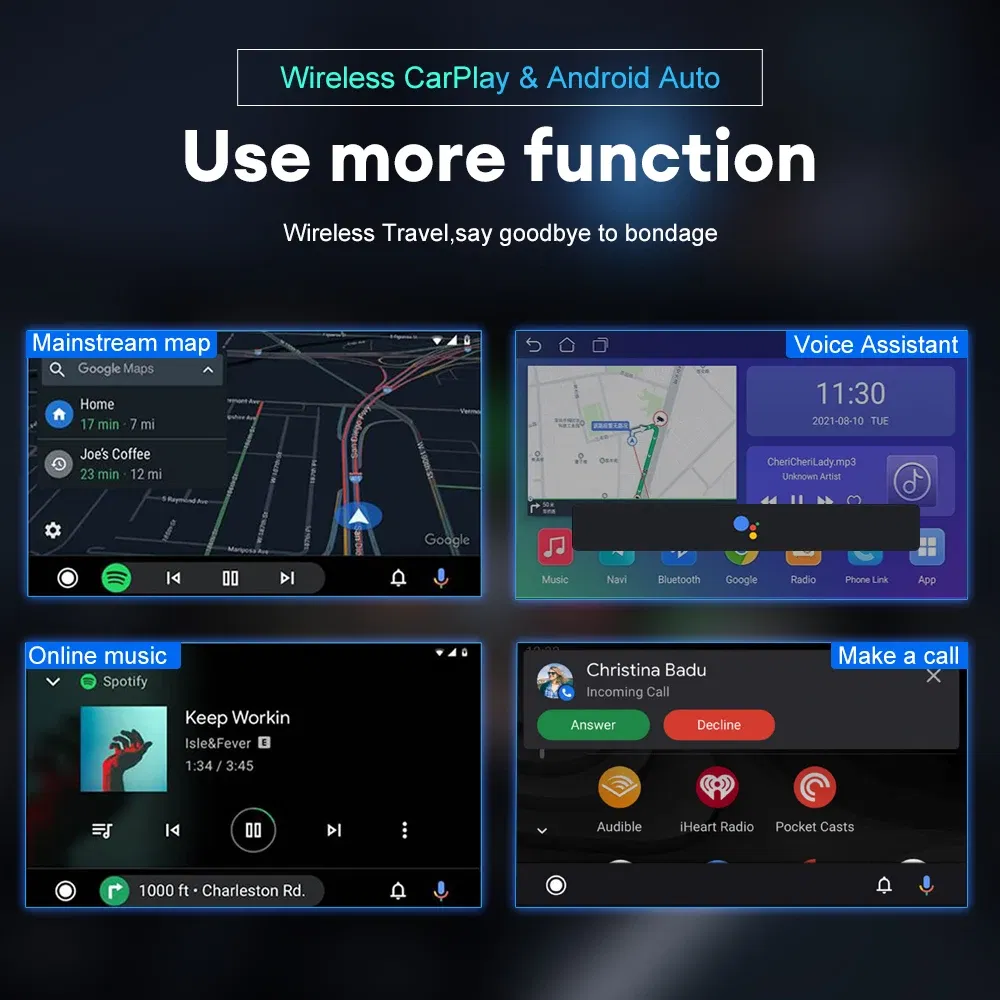 Color: black - Acodo Wired to Wireless CarPlay Adapter Android Auto Smart Dongle Mini Box Plug And Play Bluetooth Connectivity USB Interface