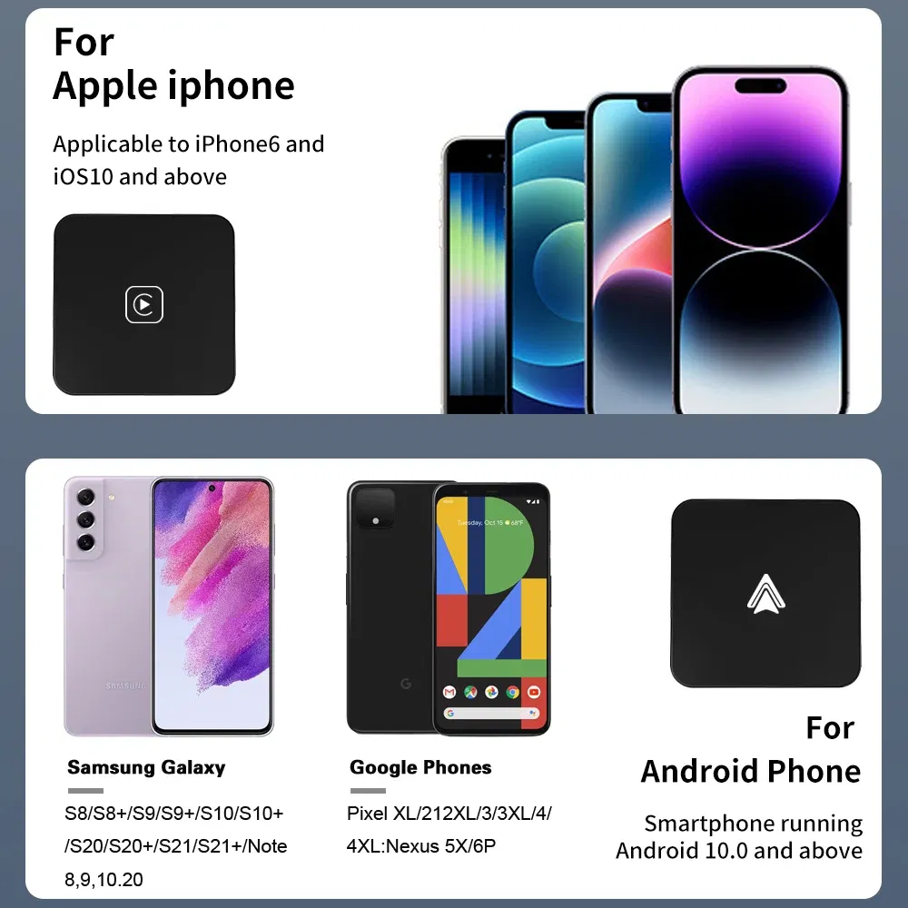 Color: black - Acodo Wired to Wireless CarPlay Adapter Android Auto Smart Dongle Mini Box Plug And Play Bluetooth Connectivity USB Interface