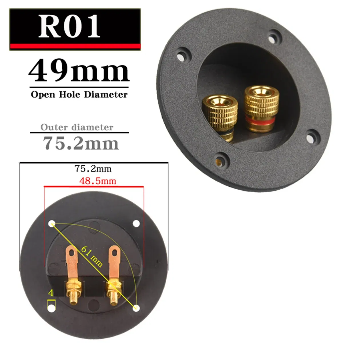 Color: Red, Bundle: Bundle 2 - HIFIDIY LIVE Square circle (Install Hole 49-76) speaker junction Box Terminal Shell 2 copper Binding Post Wire Cable Connector