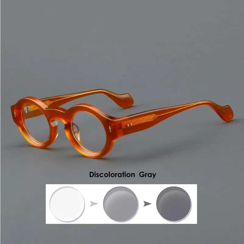 Frame Color: Pink, Eye Prescription: +325 - VCKA Round Acetate Reading Glasses Frame Retro Men Prescription Anti-blue discolor Women Custom Optics Retro Eyewear +0.50to +10