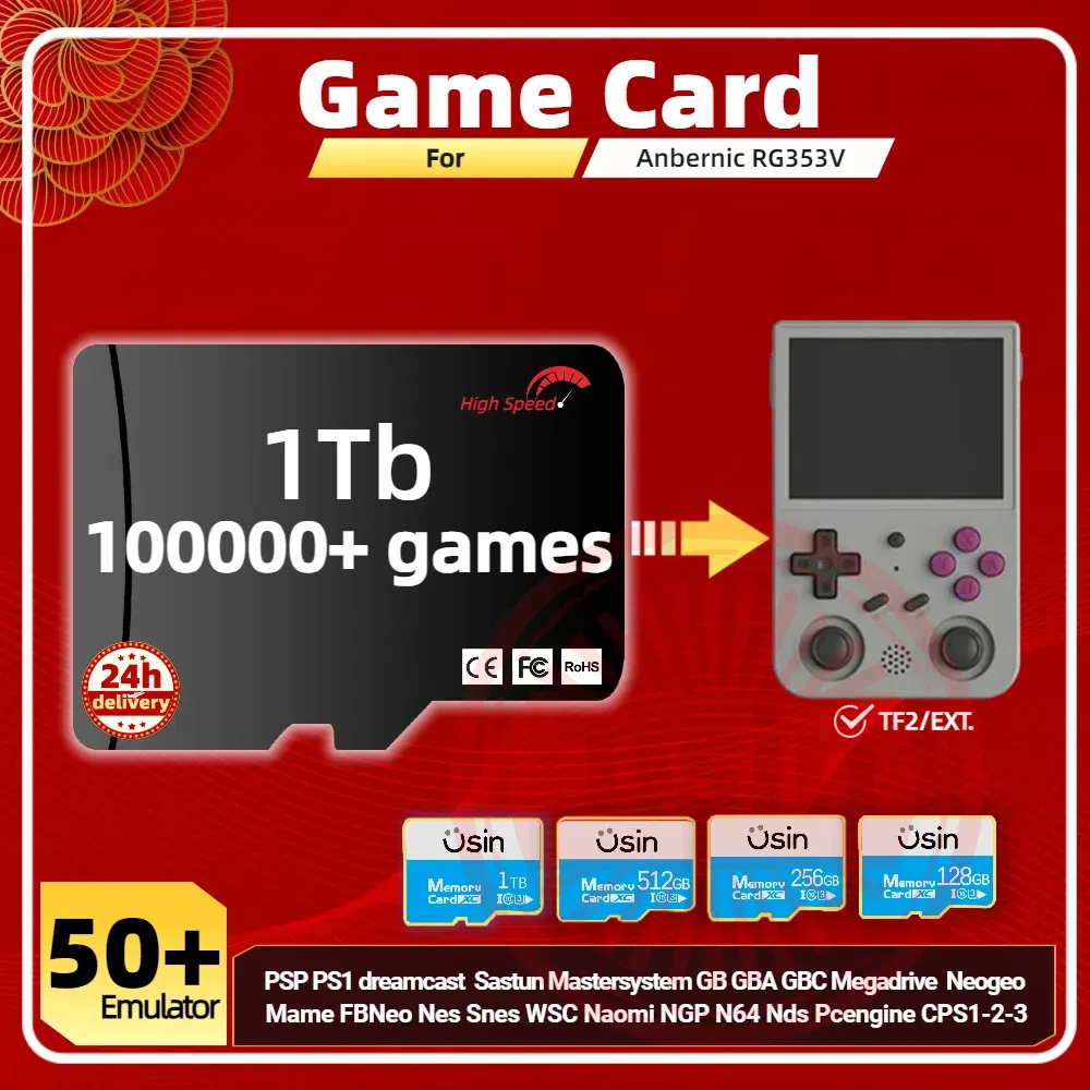 Color: Gold, Ships From: CHINA - Game Card For Anbernic RG353V RG353VS Memory TF Plug&Play Pre-install Retro Games PSP PS1 SD portable High Speed Card 1Tb 512G