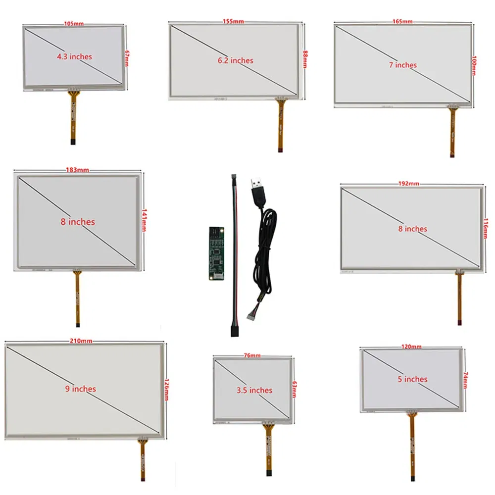 Color: Gold - 3.5/4.3/5/6.2/7/8/9/10.1 Inch Raspberry Pi Industrial Equipment PC Car Resistance Digitizer Touch Screen Panel USB Driver Board