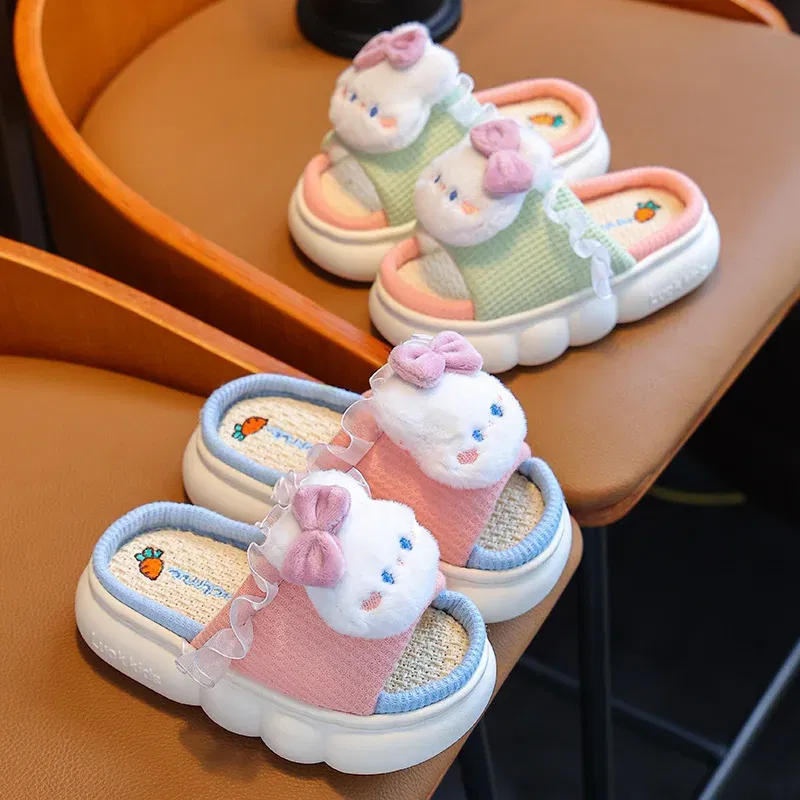 Color: Green, Shoe Size: 5.5 - Women's Slippers Casual Cute Cartoon Open Toe Platform Slippers Girls' Breathable, Lightweight, Non-slip Home Shoes