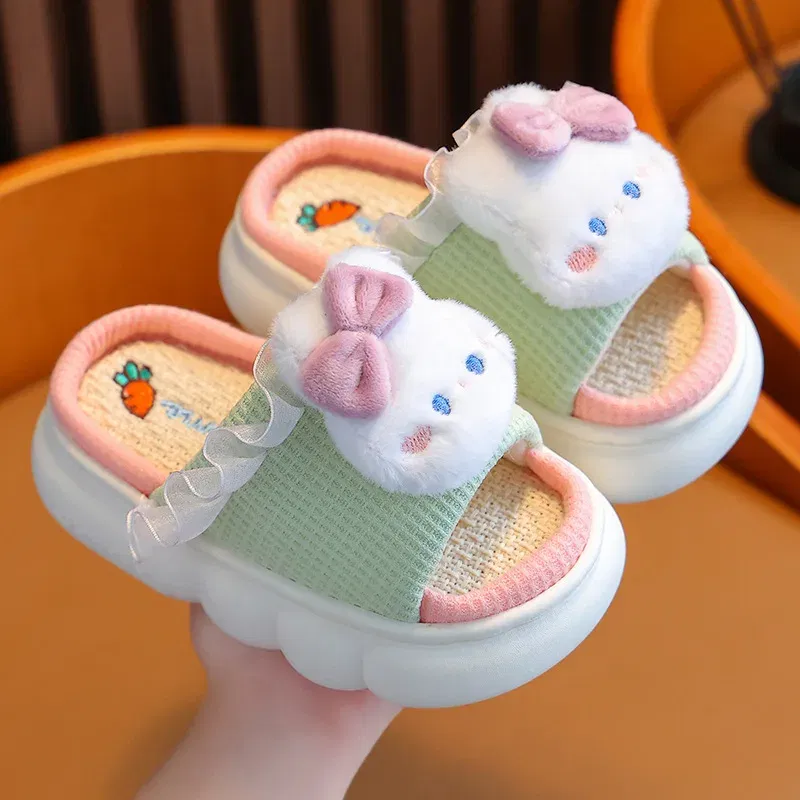 Color: Green, Shoe Size: 5.5 - Women's Slippers Casual Cute Cartoon Open Toe Platform Slippers Girls' Breathable, Lightweight, Non-slip Home Shoes