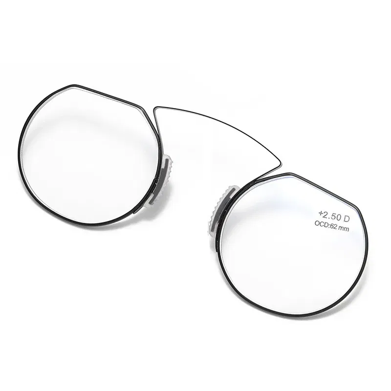 Frame Color: black, Eye Prescription: +200 - Women Clip Nose Reading Glasses Anti Blue Light Presbyopic Glasses Men Portable Men's Eyeglasses Anti-Lost Legless Bezel + Case