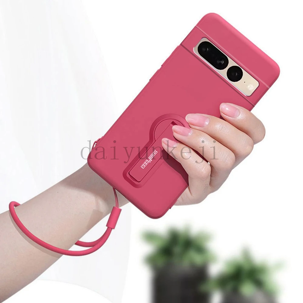 Color: Blue, Material: PU - Phone Case For Google Pixel 7 8 6 5 9 Pro XL Pixel 7A 6A 5A 8A 9A Soft Cover Silicone Case with Holder Stand Bracket Lanyard