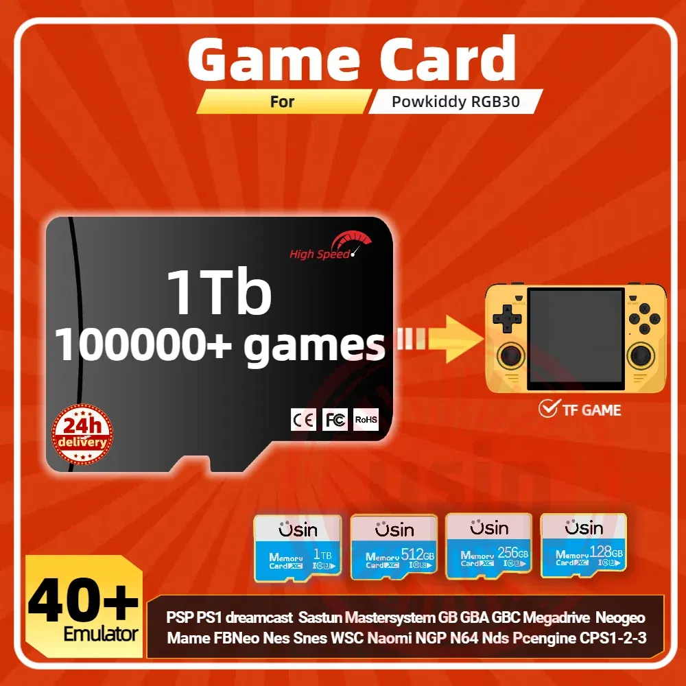 Color: Dark blue, Ships From: CHINA - Game Card For Powkiddy RGB30 Memory TF Plug&Play Pre-install Retro Games PSP PS1 SD portable Handheld High Speed Card 1Tb 512G