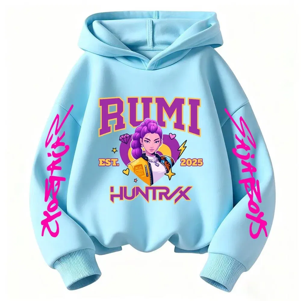 Color: Brown, Kid Size: 4T - 2025 KPop Devil Hunter Cartoon Girl Boy Hooded Sweatshirt Kawaii Children's Korean Wave Casual Fashion Top