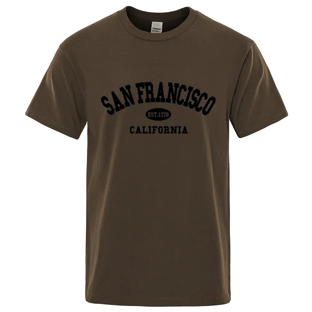 Color: Blue, Size: L - Sanfrancisco Est.1776 California Letter T-Shirts Men Fashion Oversized Tops Summer Tshirt Loose Designer Luxury Tee Clothing