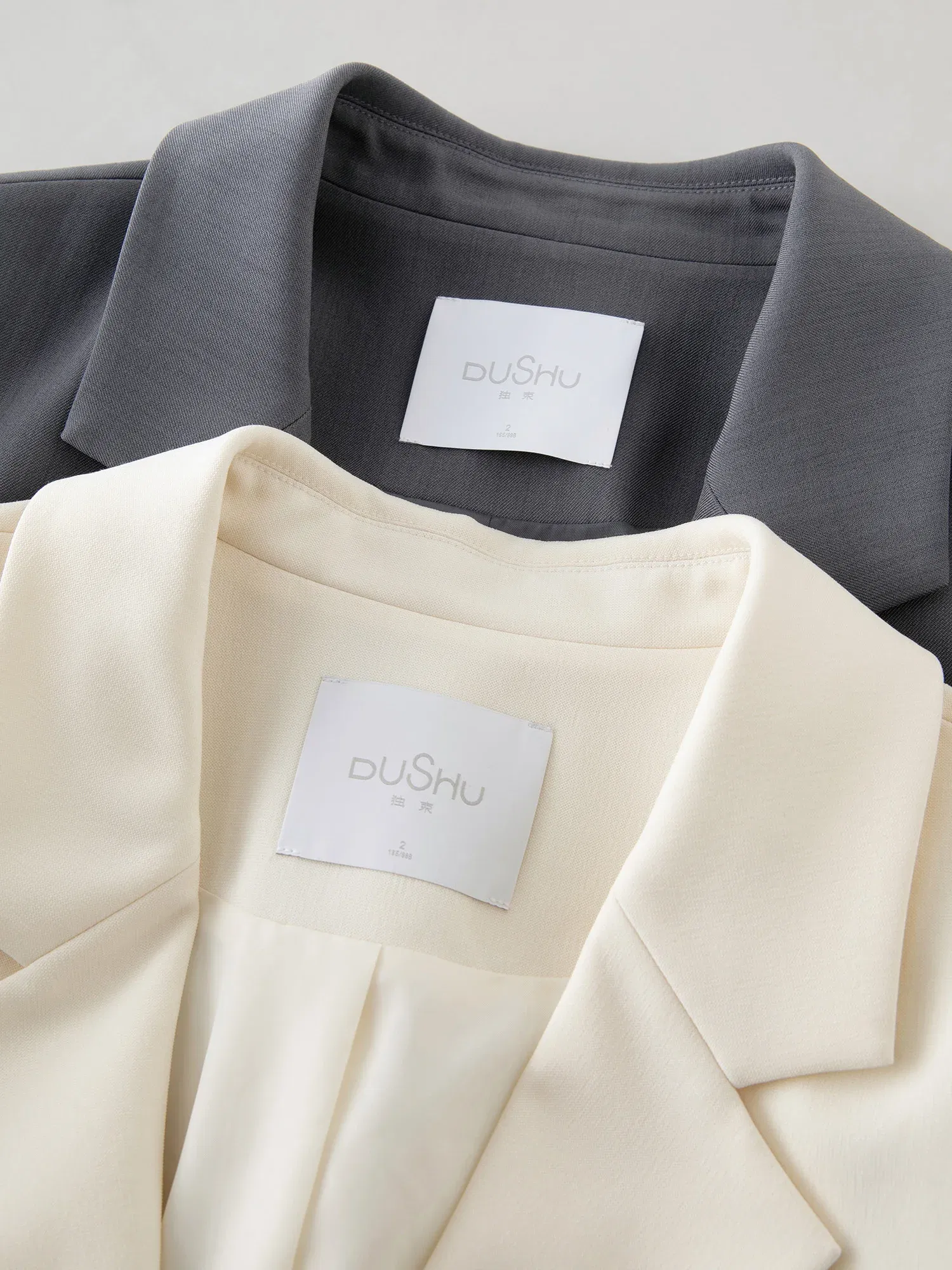 Color: Beige, Size: XXXL - DUSHU Plus Gray Blazer Jacket For Women 2025 Spring New Design Elegant Style Commuter Coat Chic Outwear Office Lady 25DS81036