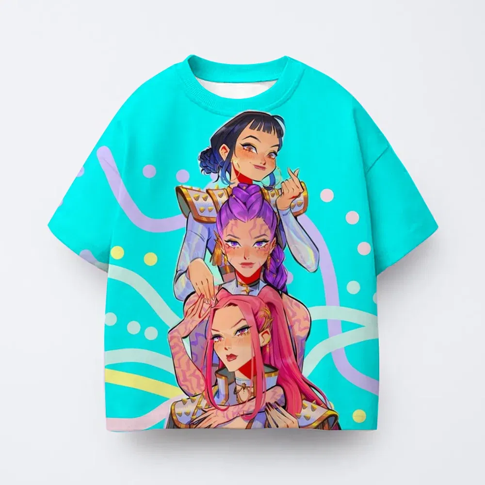 Color: GRAY, Kid Size: 9 - Toddler Girl Clothes Kpop Demon Hunters Cartoon Tee Shirt Funny Gift for Fans Harajuku Cool Kids T-shirts Cotton Summer Tops