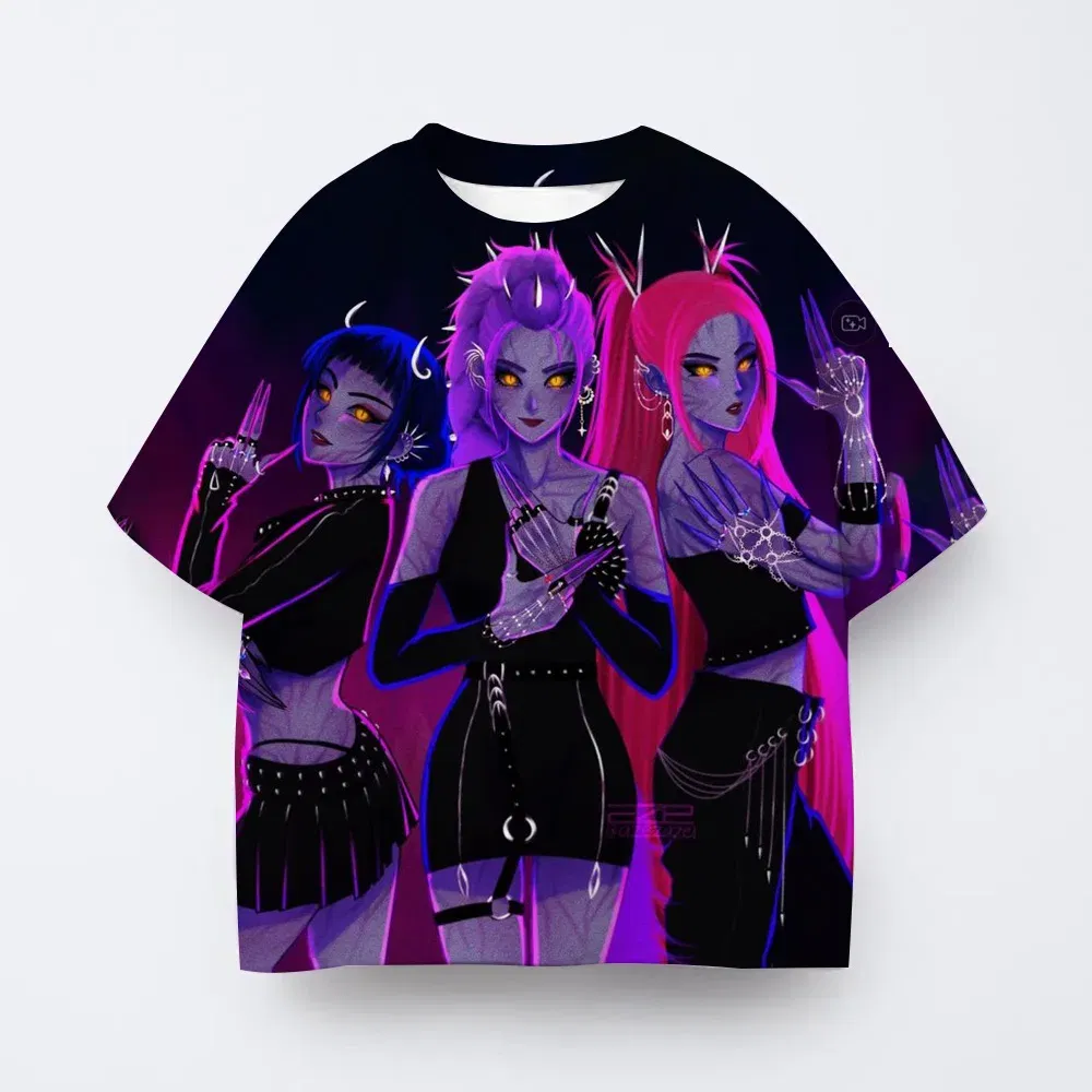 Color: GRAY, Kid Size: 9 - Toddler Girl Clothes Kpop Demon Hunters Cartoon Tee Shirt Funny Gift for Fans Harajuku Cool Kids T-shirts Cotton Summer Tops