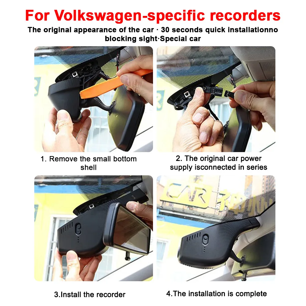 Color Name: Orange, Ships From: CHINA, ROM: 64G - Customized 4K HD 2160P Plug and play Dash Cam For Volkswagen Sharan CC Bora Tiguan Touran Passat Teramont T-Cross Dvr Dashcam