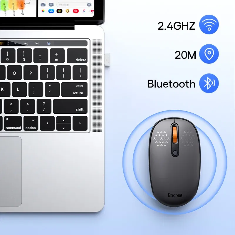 Color: WHITE - Baseus Mouse Bluetooth Wireless Computer 1600DPI Silent Mouse with 2.4GHz USB Nano Receiver for PC MacBook Tablet Laptop Mouse