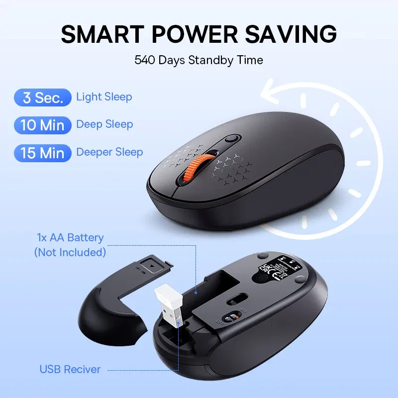 Color: WHITE - Baseus Mouse Bluetooth Wireless Computer 1600DPI Silent Mouse with 2.4GHz USB Nano Receiver for PC MacBook Tablet Laptop Mouse