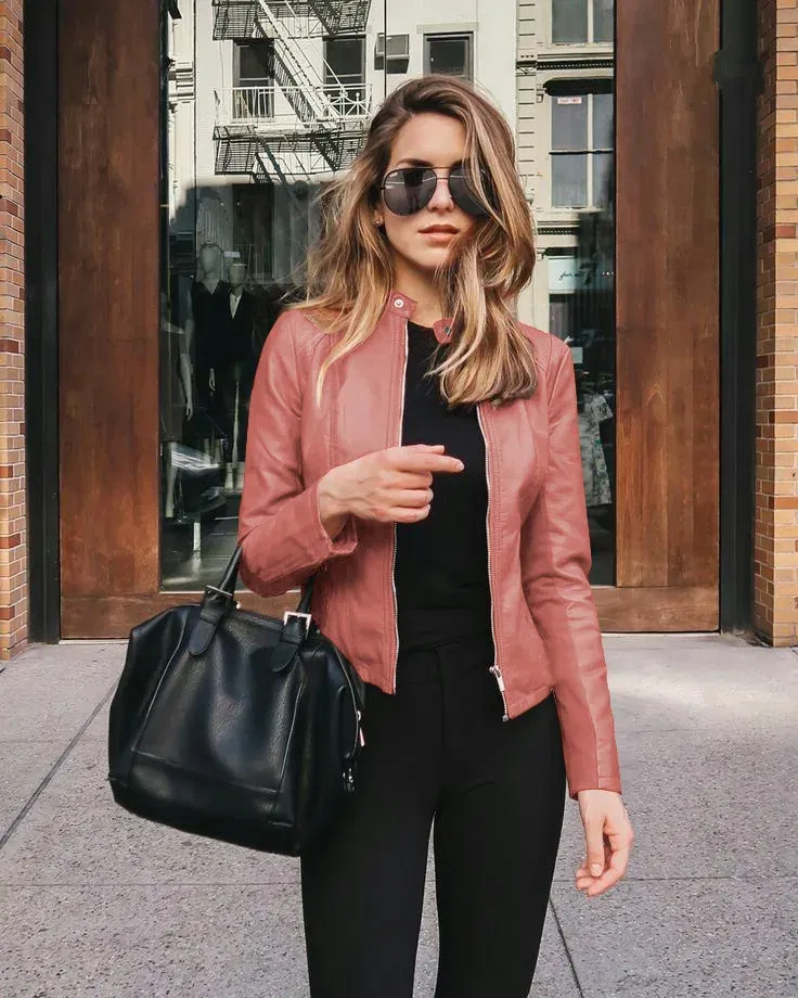 Color: SKY BLUE, Size: L - Womens Spring Full Long Sleeve Jacket Coat Autumn Leather Blazer Winter Zipper Outwear Suit Cardigan Female Jackets