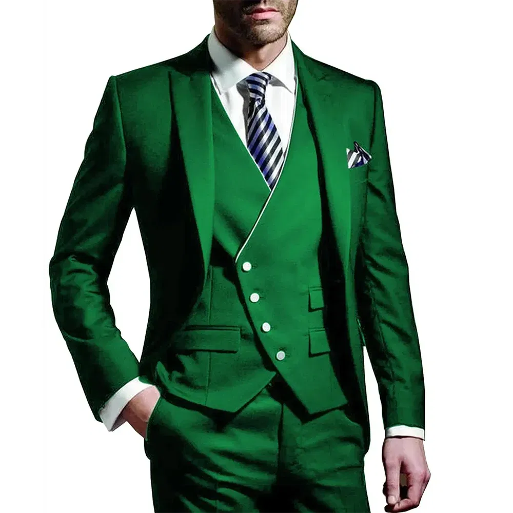 Color: green, Size: 5XL, Ships From: CHINA - White Men Wedding Suits Groom Wear Peak Lapel Wedding Groom Tuxedos Business Party Suit 3 Pieces (Jacket+Vest+Pant?‰Costume Homme