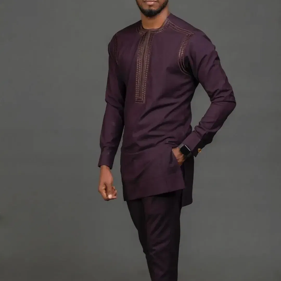 Color: MULTI, Size: M - 2024 New African Traditional Men's Set Elegant and Fashionable Men's Suit Casual Embroidery Two Piece Set Men's Suit Kaftan