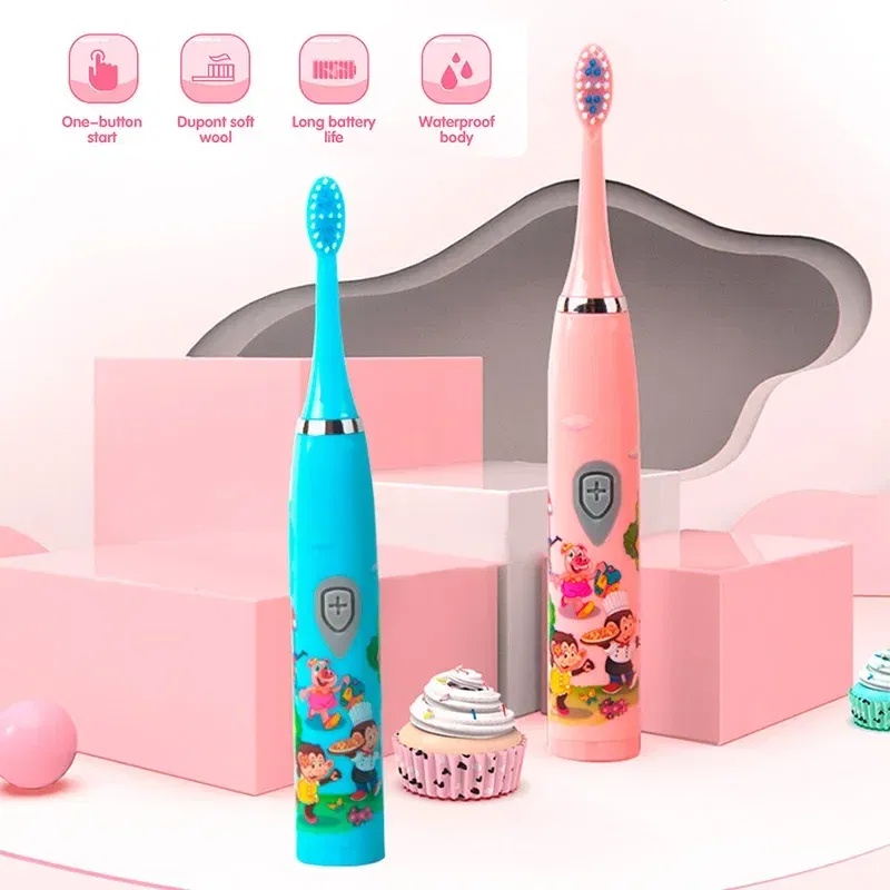 Color: Ivory - Sonic Children Electric Toothbrush Colorful Cartoon Cute Pattern Ultrasonic Rechargeable Soft Hair Smart Brush Oral Cleaning