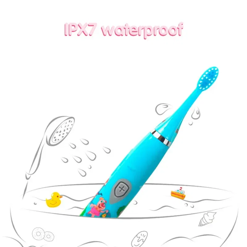 Color: Ivory - Sonic Children Electric Toothbrush Colorful Cartoon Cute Pattern Ultrasonic Rechargeable Soft Hair Smart Brush Oral Cleaning