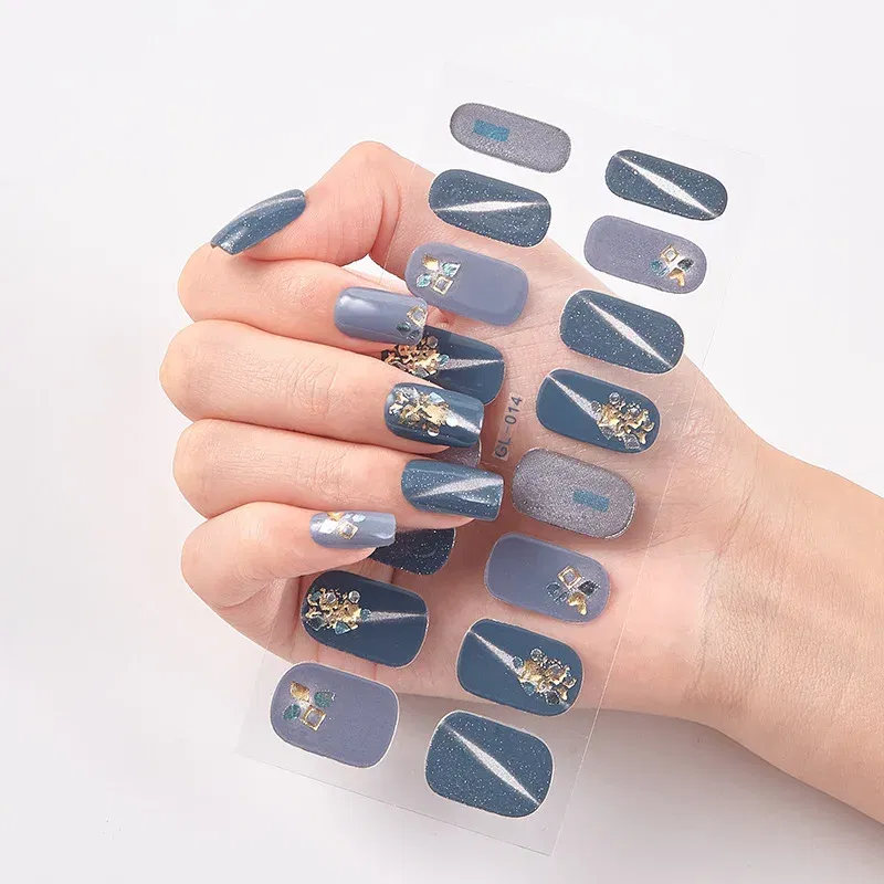 Color: Field Green - 16 Tips/Sheet Patterned Nails With Creative Nail Polish Nail Art Stickers 2020 Temporary Tattoos Kids Full Cover Nail Stickers