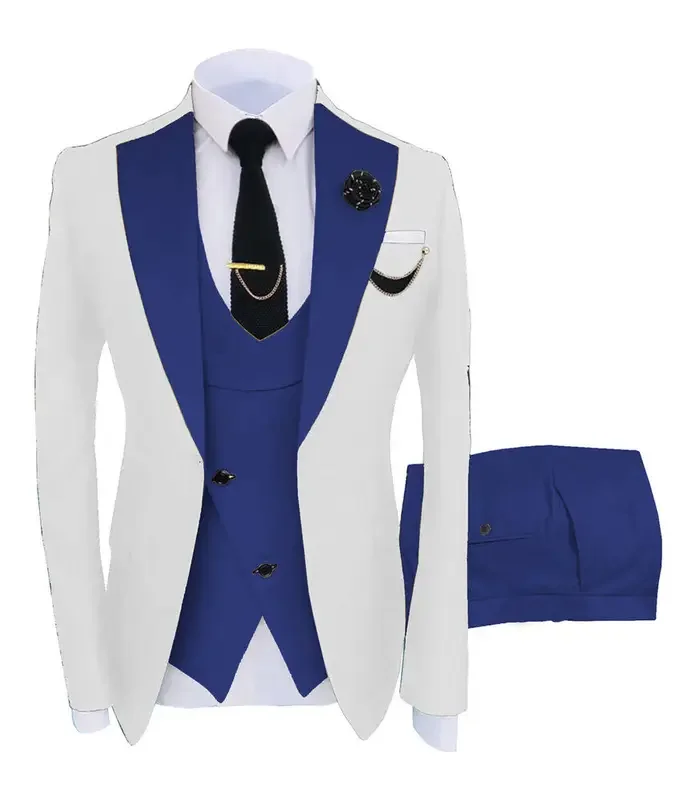 Color: Beige, Size: XL - 3pcs Men Coat Business Formal Slim Fit Suit Costumes Pour Homme Set Party Vest Pants Wedding Blazer Verde Hombre Terno Masculino